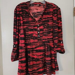 1X Vera Rose Red and Black Abstract Top